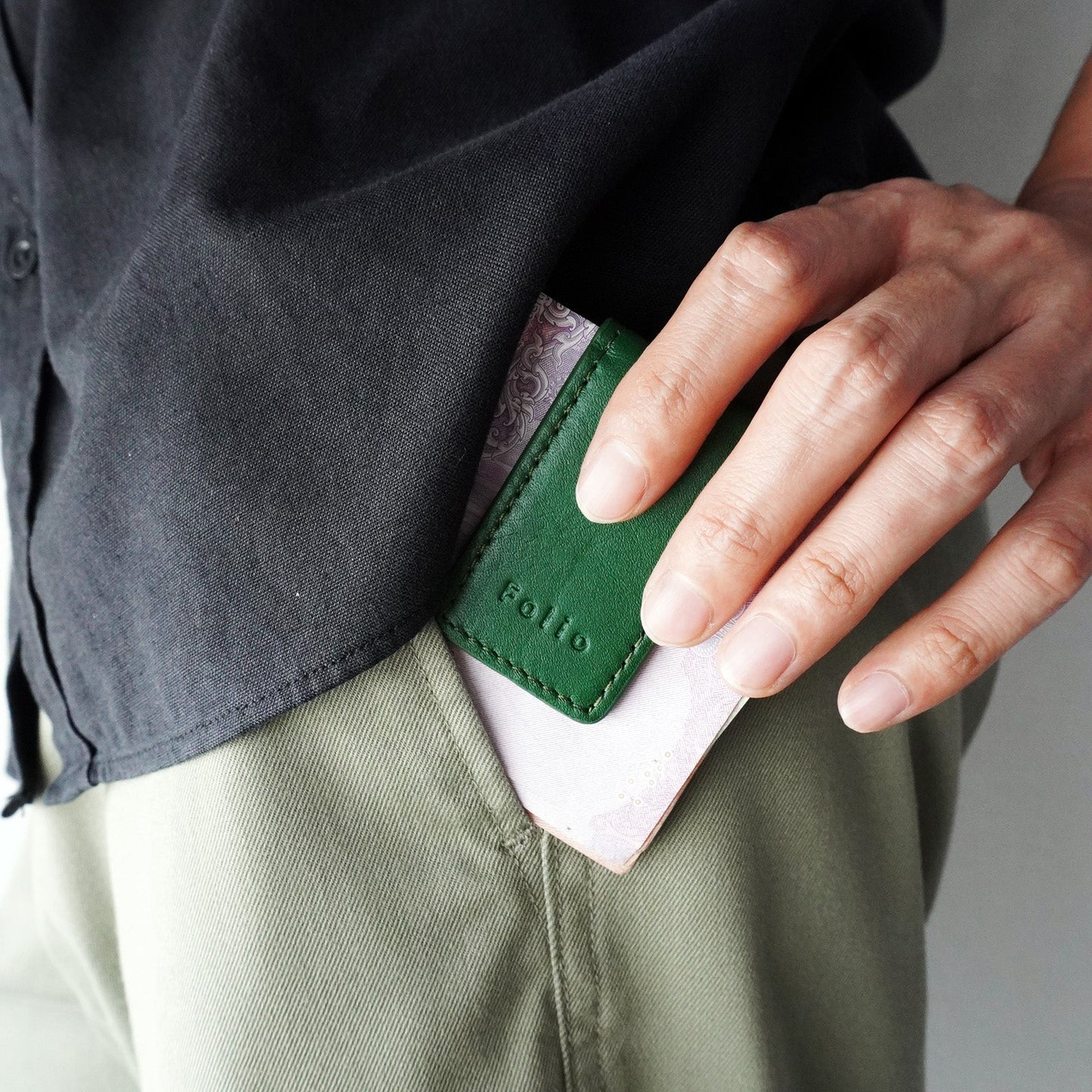 Folio : Money Clip - ที่หนีบธนบัตรหนังแท้ Nappa แม่เหล็กแข็งแรง บริการปั้มชื่อฟรี-รหัส02638