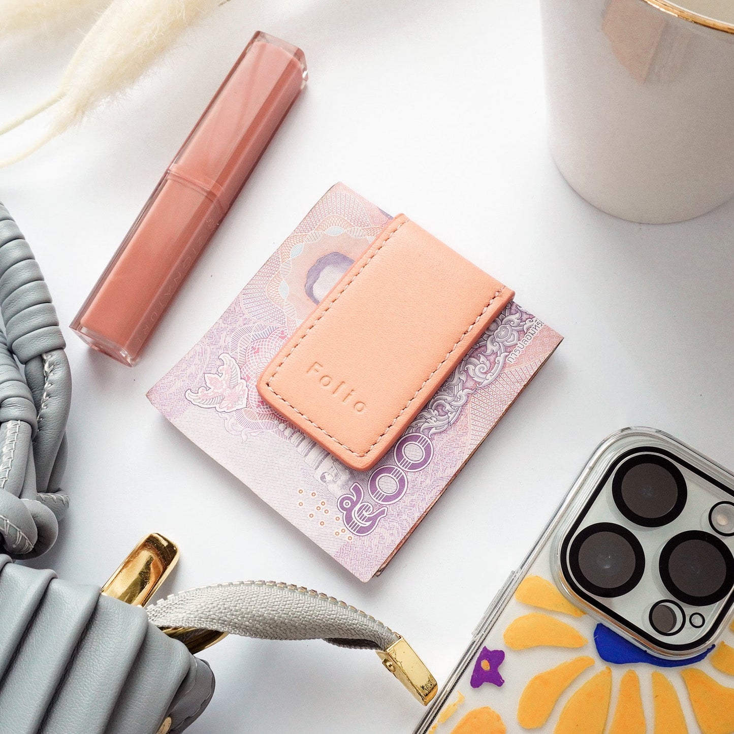 Folio : Money Clip - ที่หนีบธนบัตรหนังแท้ Nappa แม่เหล็กแข็งแรง บริการปั้มชื่อฟรี-รหัส02638