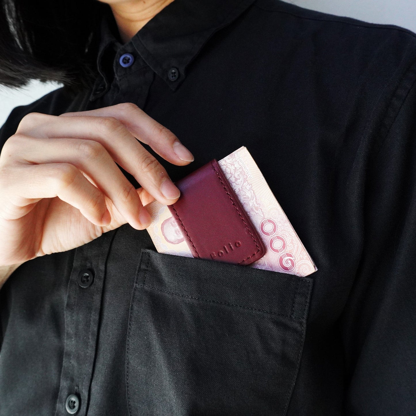 Folio : Money Clip - ที่หนีบธนบัตรหนังแท้ Nappa แม่เหล็กแข็งแรง บริการปั้มชื่อฟรี-รหัส02638