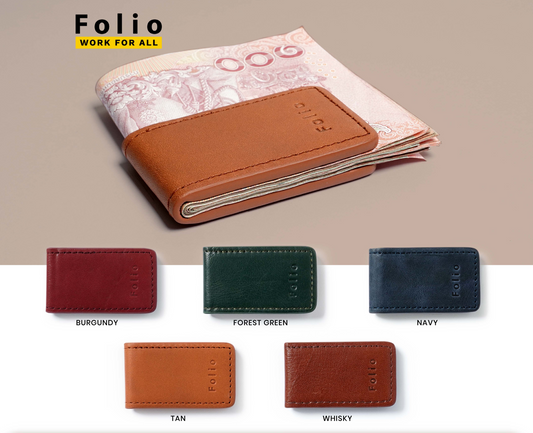 Folio : Khoon Money Clip ที่หนีบธนบัตรหนังแท้ฟอกฝาด แม่เหล็กแข็งแรง ปั๊มชื่อฟรี-รหัส10619