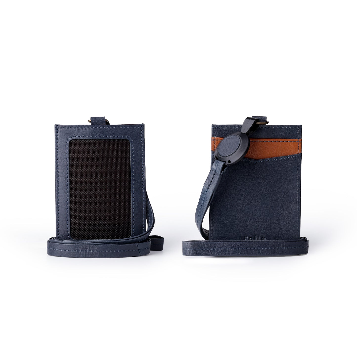 Folio : Tuff ID Card Two-Tone ที่ห้อยบัตร หนังแท้ หนังควาย ซองใส่บัตรพนักงาน สายคล้องคอปรับได้ ใส่บัตร BTS/เครดิต -17076