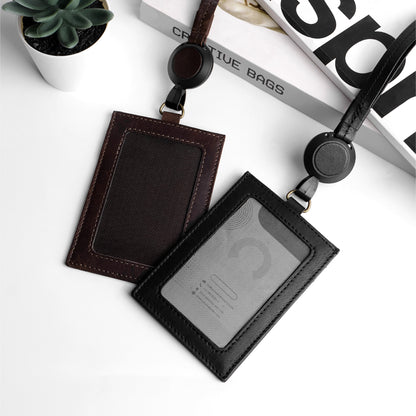 Folio : Tuff ID Card Two-Tone ที่ห้อยบัตร หนังแท้ หนังควาย ซองใส่บัตรพนักงาน สายคล้องคอปรับได้ ใส่บัตร BTS/เครดิต -17076