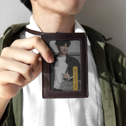 Folio : Tuff ID Card Two-Tone ที่ห้อยบัตร หนังแท้ หนังควาย ซองใส่บัตรพนักงาน สายคล้องคอปรับได้ ใส่บัตร BTS/เครดิต -17076