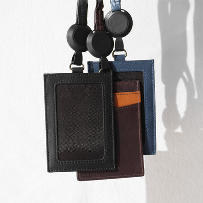 Folio : Tuff ID Card Two-Tone ที่ห้อยบัตร หนังแท้ หนังควาย ซองใส่บัตรพนักงาน สายคล้องคอปรับได้ ใส่บัตร BTS/เครดิต -17076