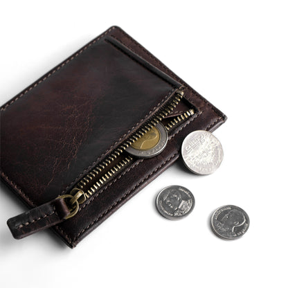 Folio : Tuff slim zip wallet (Two-Tone) กระเป๋าสตางค์ผู้ชาย หนังแท้ หนังควาย ใบสั้น ช่องใส่เหรียญมีซิป -17083