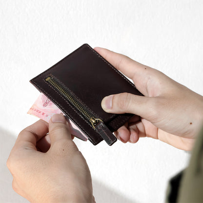 Folio : Tuff slim zip wallet (Two-Tone) กระเป๋าสตางค์ผู้ชาย หนังแท้ หนังควาย ใบสั้น ช่องใส่เหรียญมีซิป -17083
