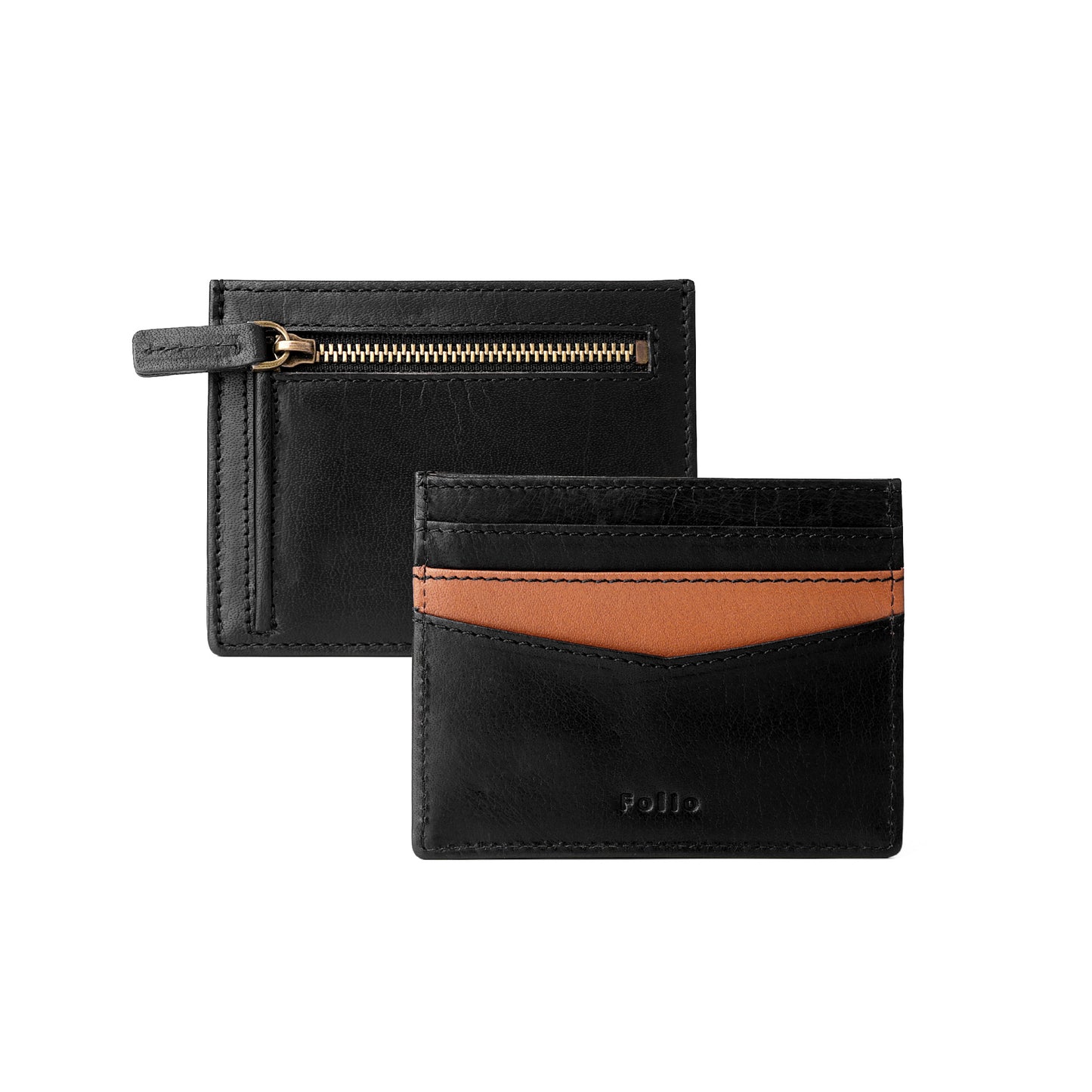 Folio : Tuff slim zip wallet (Two-Tone) กระเป๋าสตางค์ผู้ชาย หนังแท้ หนังควาย ใบสั้น ช่องใส่เหรียญมีซิป -17083