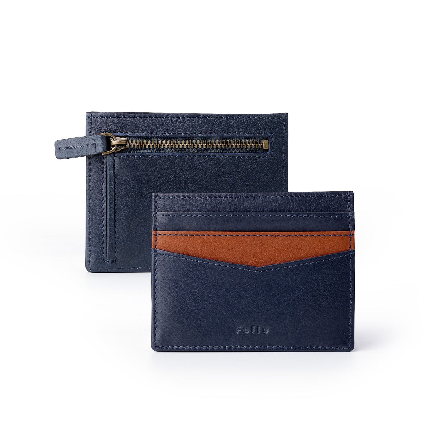 Folio : Tuff slim zip wallet (Two-Tone) กระเป๋าสตางค์ผู้ชาย หนังแท้ หนังควาย ใบสั้น ช่องใส่เหรียญมีซิป -17083