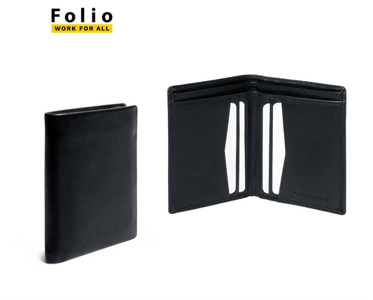 Folio : Leen mini wallet กระเป๋าสตางค์ใบสั้นสีดำ หนังแท้-รหัส18066