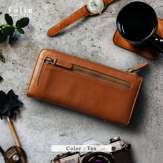 Folio : Tuff Zipper Long Wallet กระเป๋าสตางค์ใบยาว แบบซิป ทำจากหนังแท้-10121