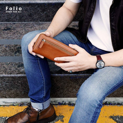 Folio : Tuff Zipper Long Wallet กระเป๋าสตางค์ใบยาว แบบซิป ทำจากหนังแท้-10121