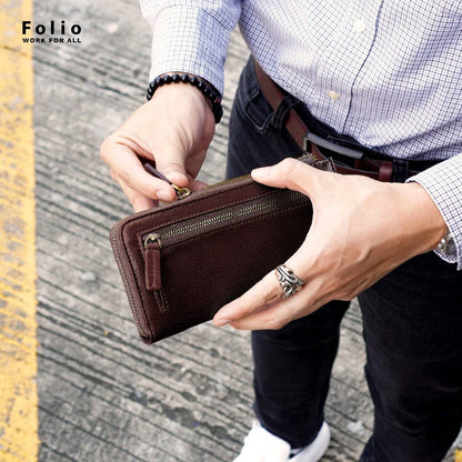 Folio : Tuff Zipper Long Wallet กระเป๋าสตางค์ใบยาว แบบซิป ทำจากหนังแท้-10121