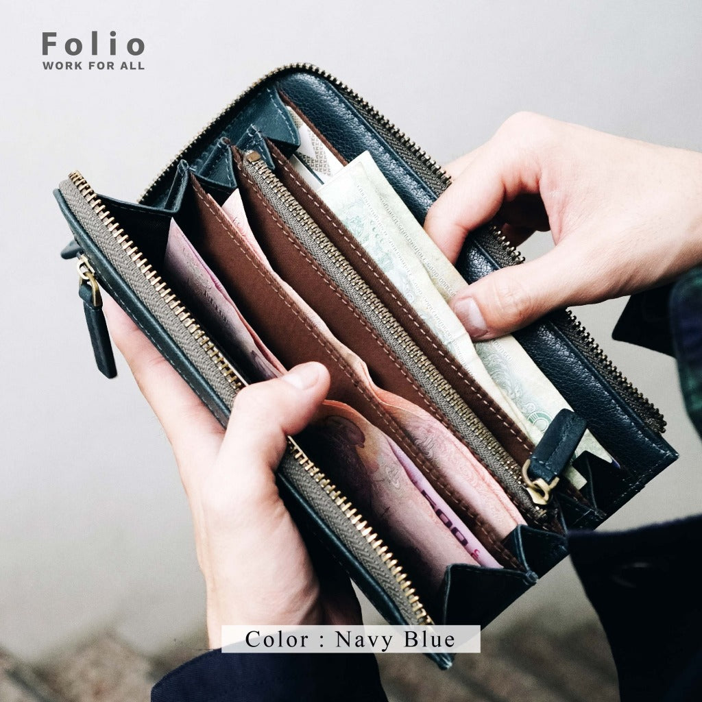 Folio : Tuff Zipper Long Wallet กระเป๋าสตางค์ใบยาว แบบซิป ทำจากหนังแท้-10121