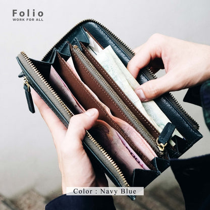 Folio : Tuff Zipper Long Wallet กระเป๋าสตางค์ใบยาว แบบซิป ทำจากหนังแท้-10121