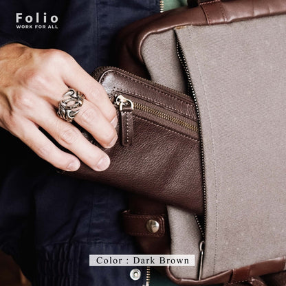 Folio : Tuff Zipper Long Wallet กระเป๋าสตางค์ใบยาว แบบซิป ทำจากหนังแท้-10121